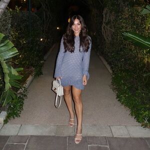 Meshki Aileen ruffle crochet mini dress in steel blue